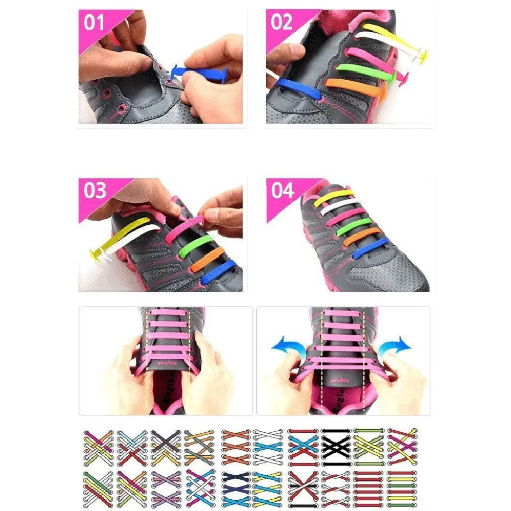 (16-pack) 41-61 mm Non-Slip Flat Shoelaces Rubber Shoe Laces - Black