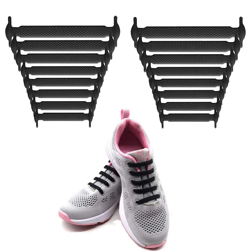 (16-pack) 41-61 mm Non-Slip Flat Shoelaces Rubber Shoe Laces - Black