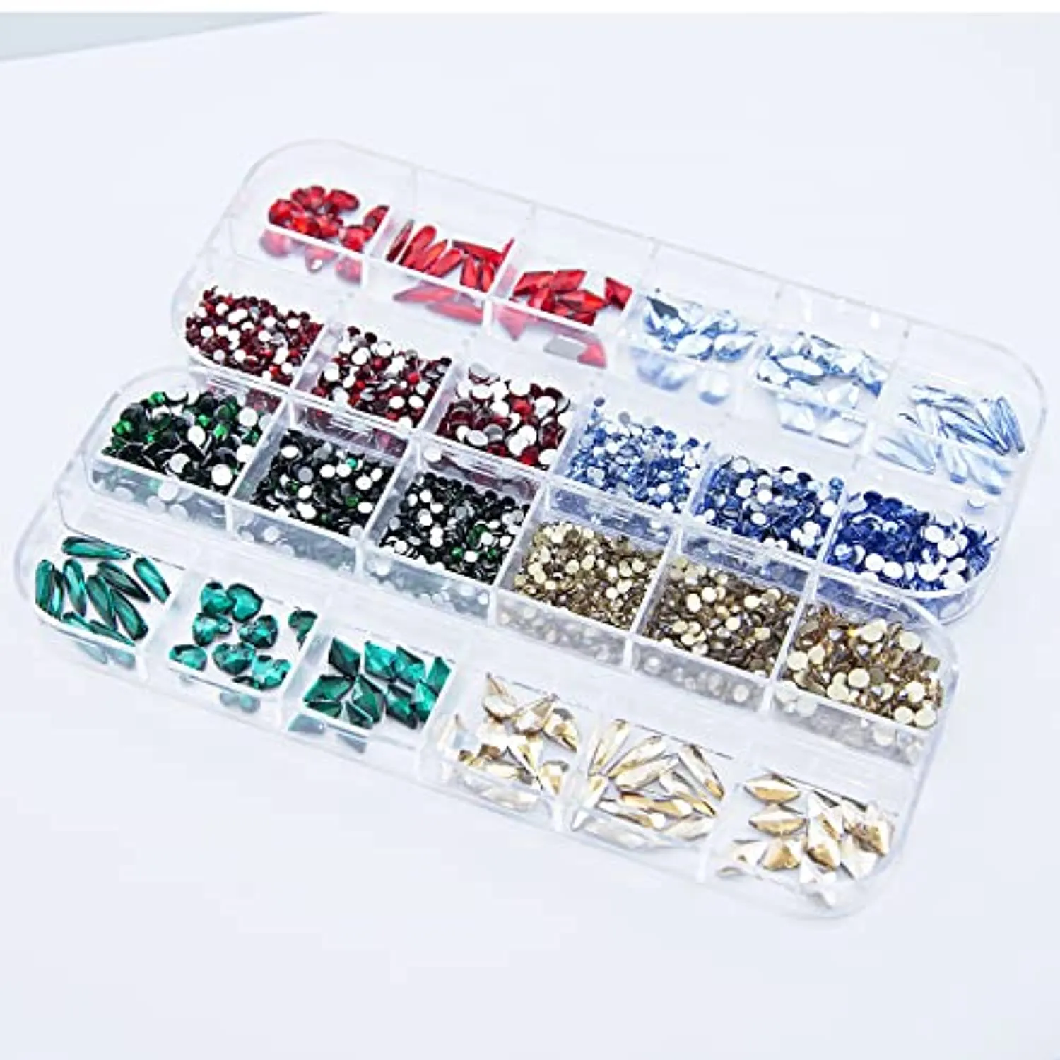2520Pcs Red Champagne Gold Emerald Green White Nail Rhinestones Crystals Mix Colored Multi Shaped Sized Nail Beads Glass Gems Stones Nail Crystals Rhinestones with Pen for Nail DIY Crafts Jewelry