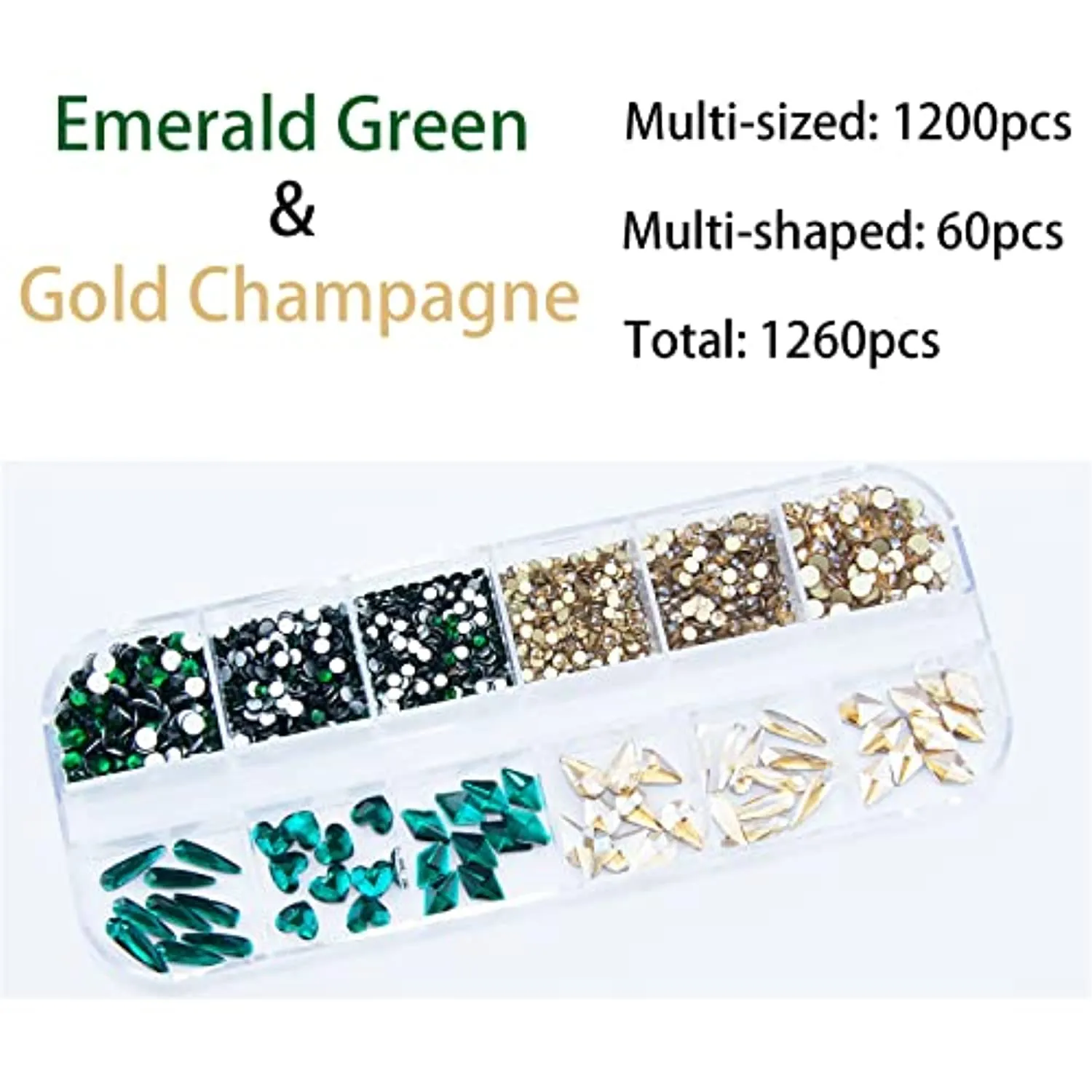 2520Pcs Red Champagne Gold Emerald Green White Nail Rhinestones Crystals Mix Colored Multi Shaped Sized Nail Beads Glass Gems Stones Nail Crystals Rhinestones with Pen for Nail DIY Crafts Jewelry