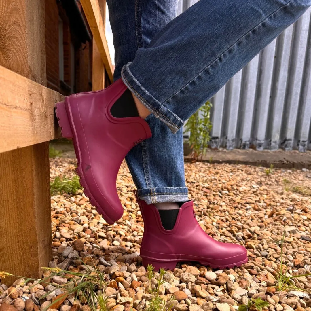 Ankle Wellies - Raspberry - Wide Foot - Easy to Slip On