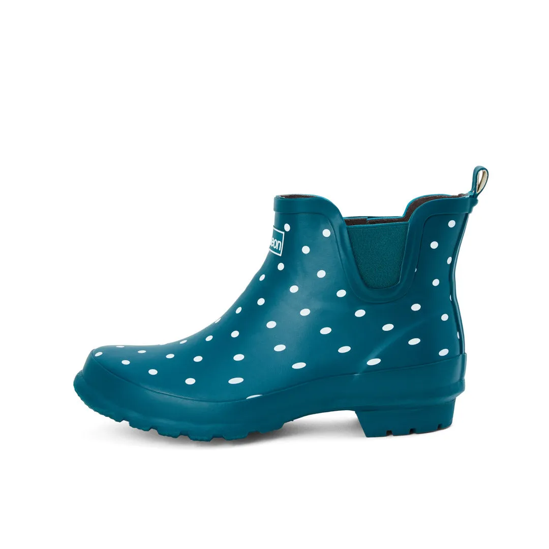 Ankle Wellies - Teal with White Spots - Wide Foot - Easy to Slip On