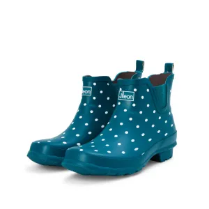 Ankle Wellies - Teal with White Spots - Wide Foot - Easy to Slip On