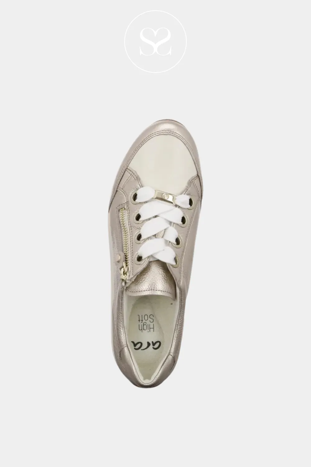 ARA 12-44587 GOLD/CREAM LEATHER WEDGE TRAINERS