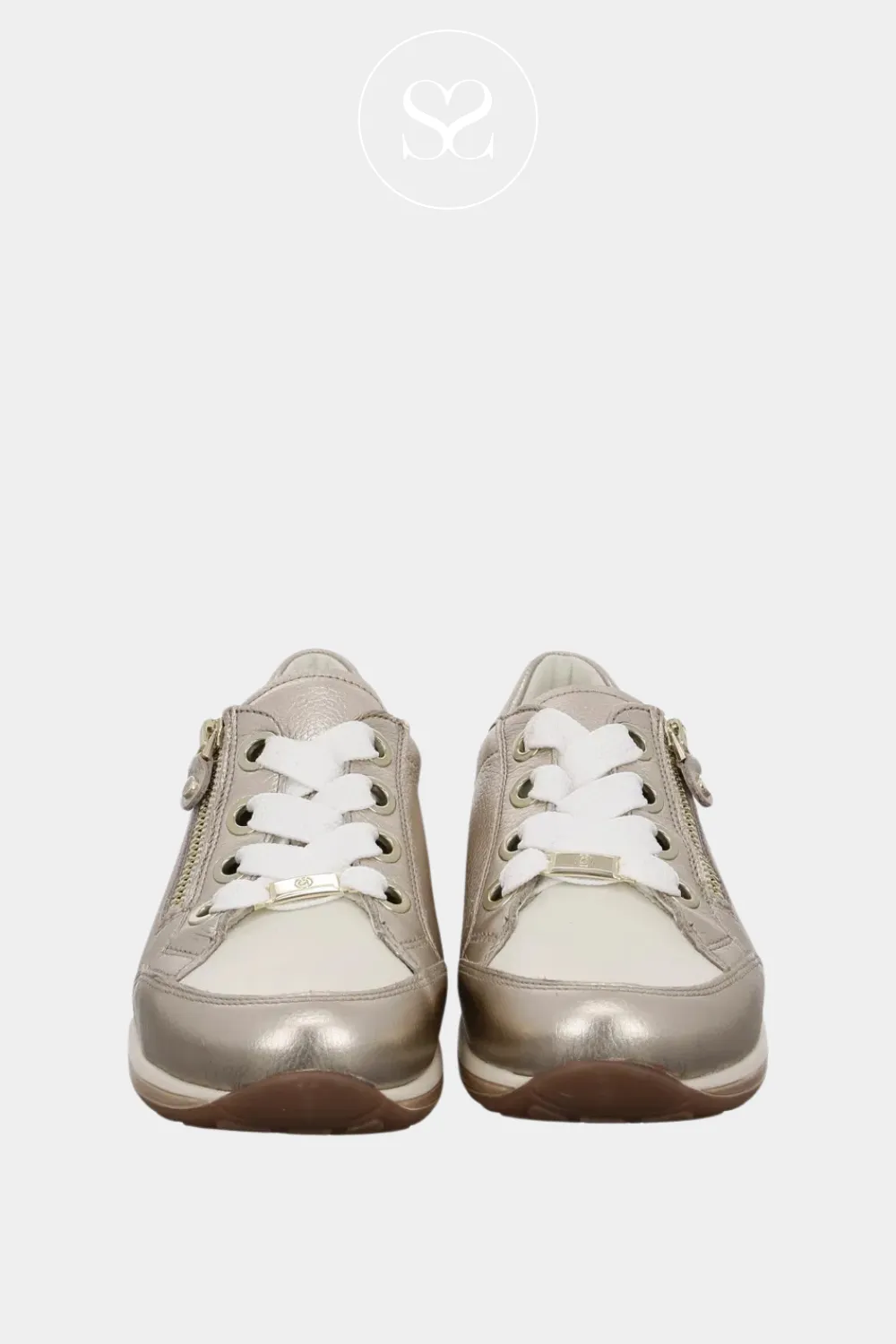 ARA 12-44587 GOLD/CREAM LEATHER WEDGE TRAINERS