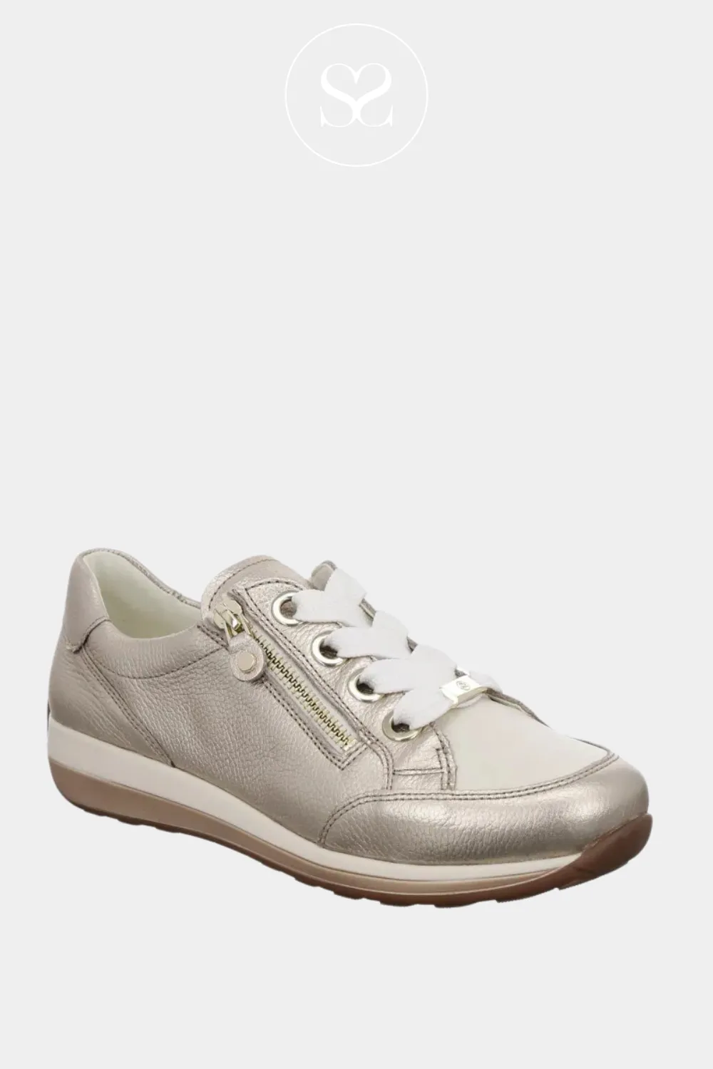 ARA 12-44587 GOLD/CREAM LEATHER WEDGE TRAINERS