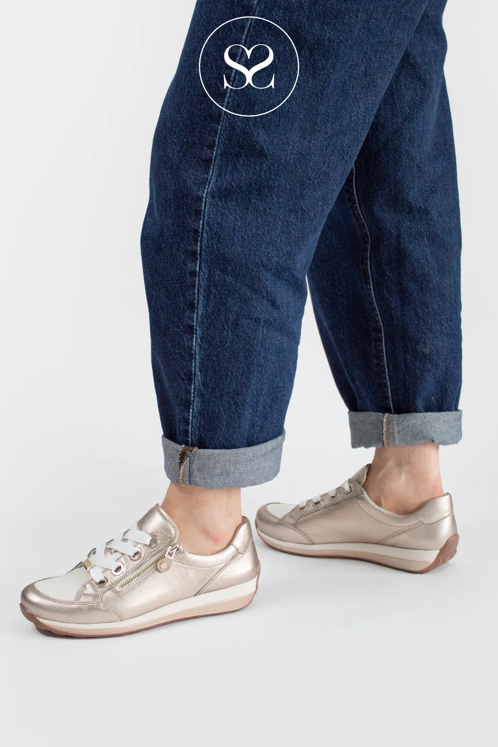 ARA 12-44587 GOLD/CREAM LEATHER WEDGE TRAINERS