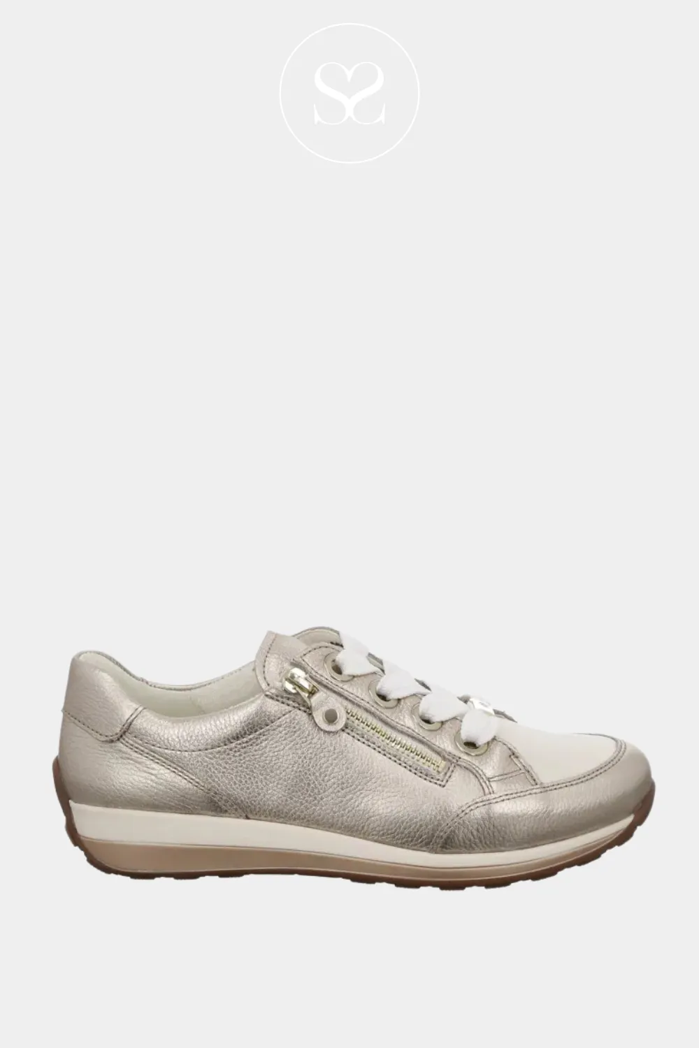ARA 12-44587 GOLD/CREAM LEATHER WEDGE TRAINERS