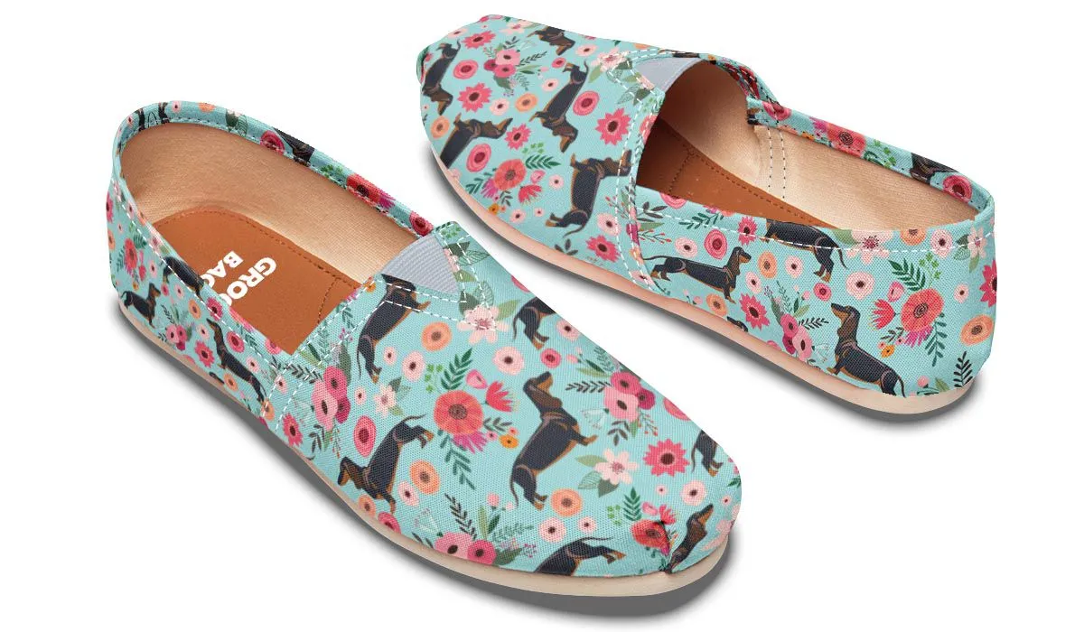 Black Dachshund Flower Casual Shoes