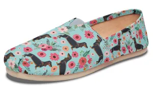 Black Dachshund Flower Casual Shoes
