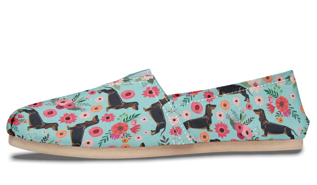 Black Dachshund Flower Casual Shoes