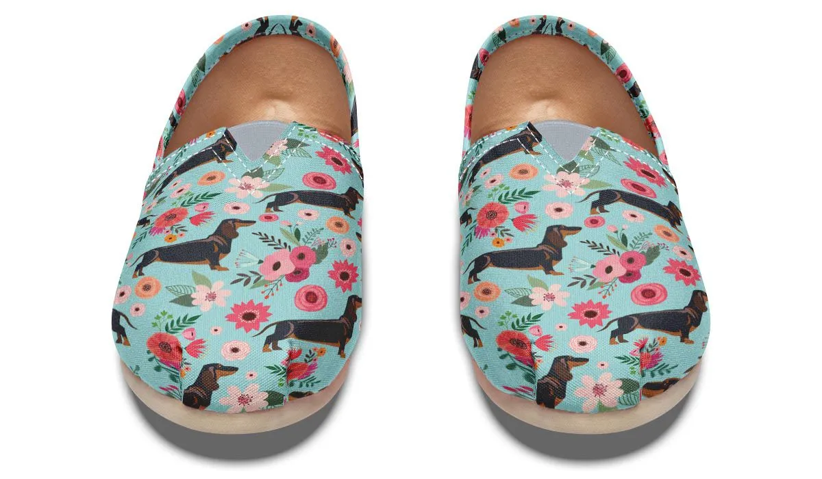 Black Dachshund Flower Casual Shoes