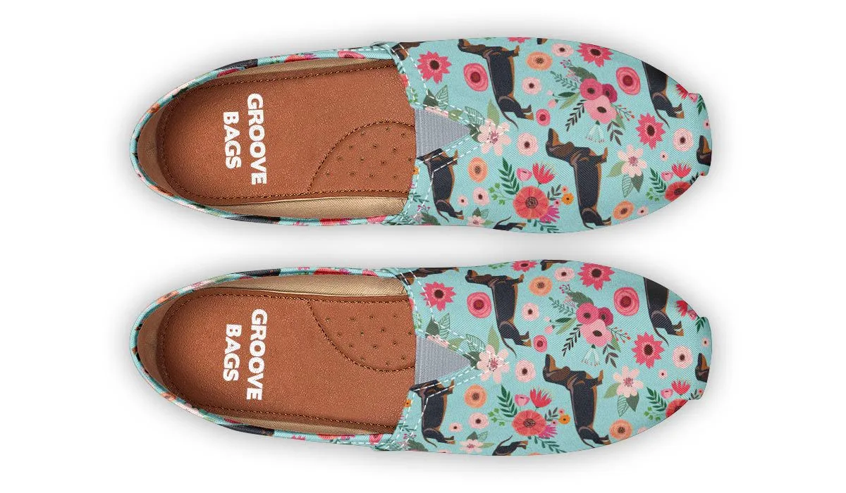Black Dachshund Flower Casual Shoes