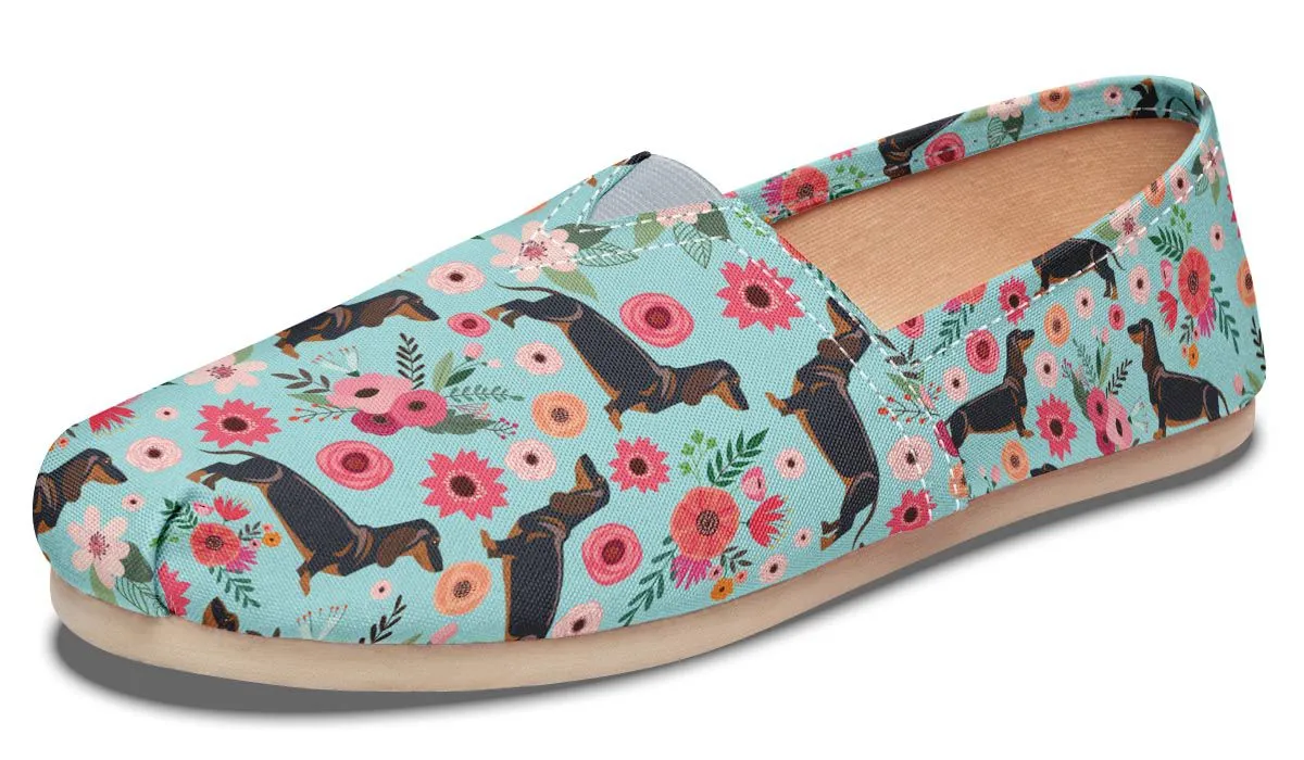 Black Dachshund Flower Casual Shoes