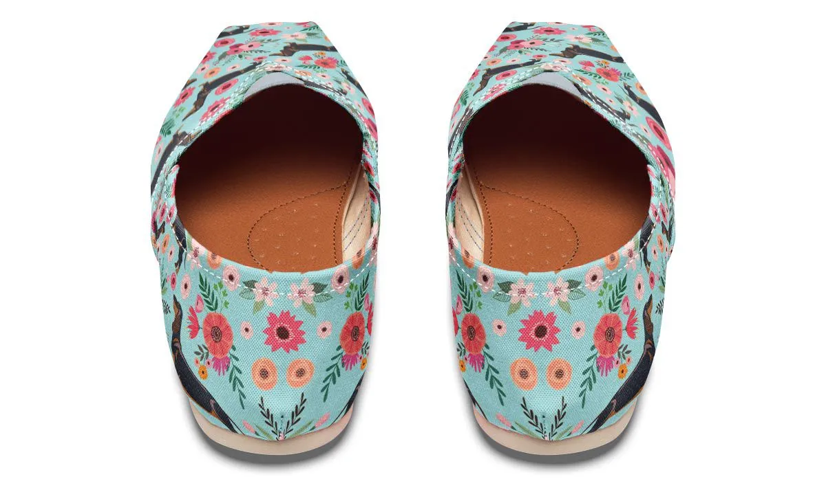Black Dachshund Flower Casual Shoes