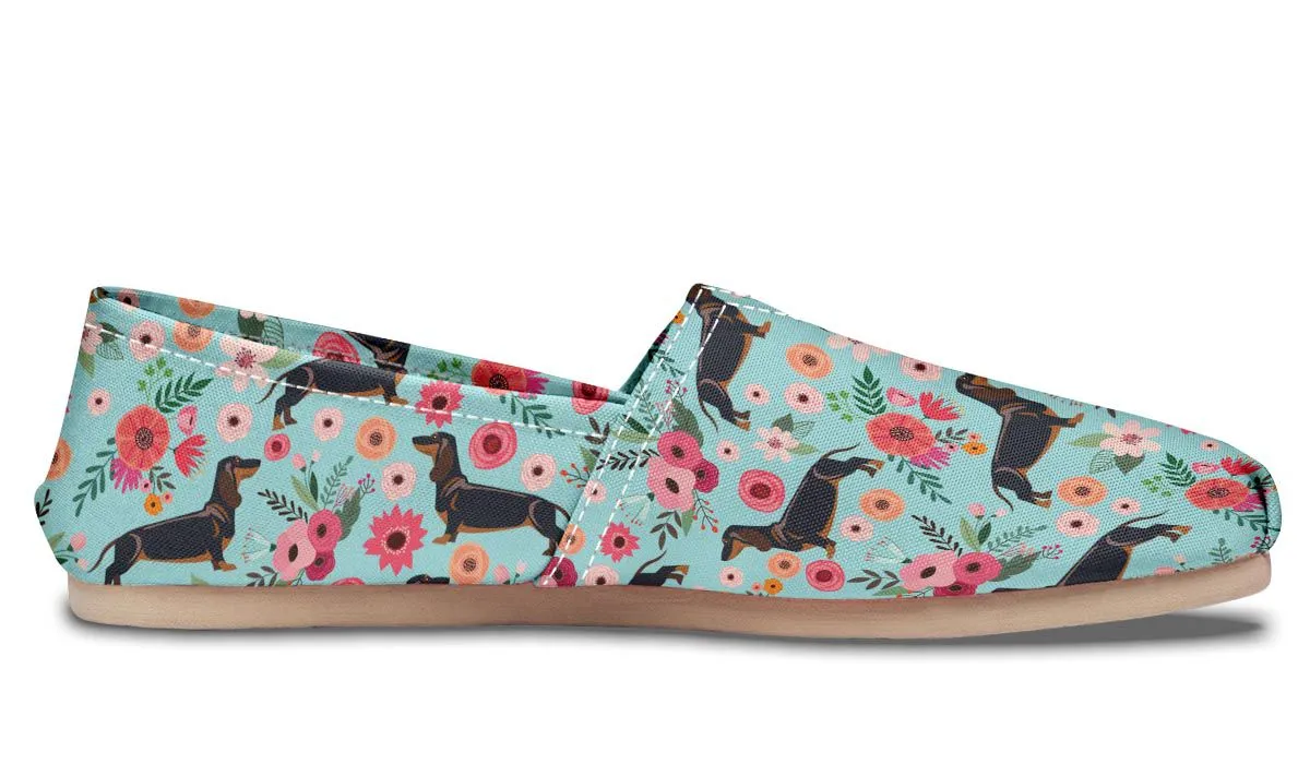 Black Dachshund Flower Casual Shoes