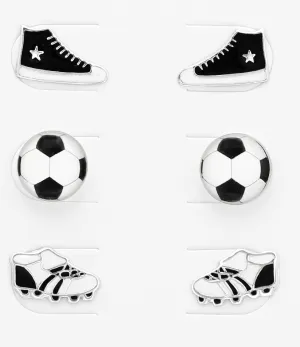 Children's Sterling Silver Set of 3 Pairs of Football Themed Stud Earrings