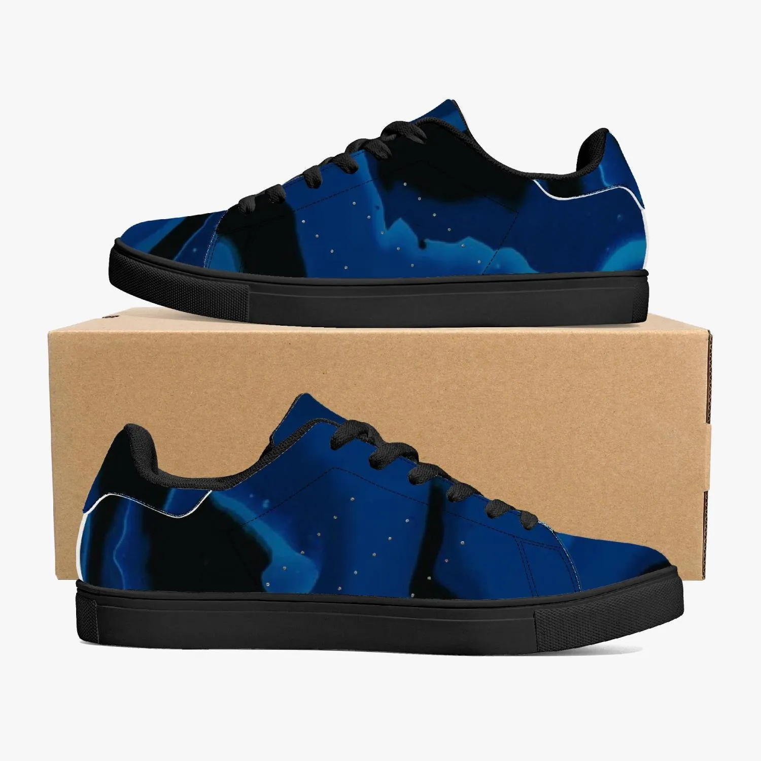 Classic Low-Top Designer Leather Sneakers - White/Black