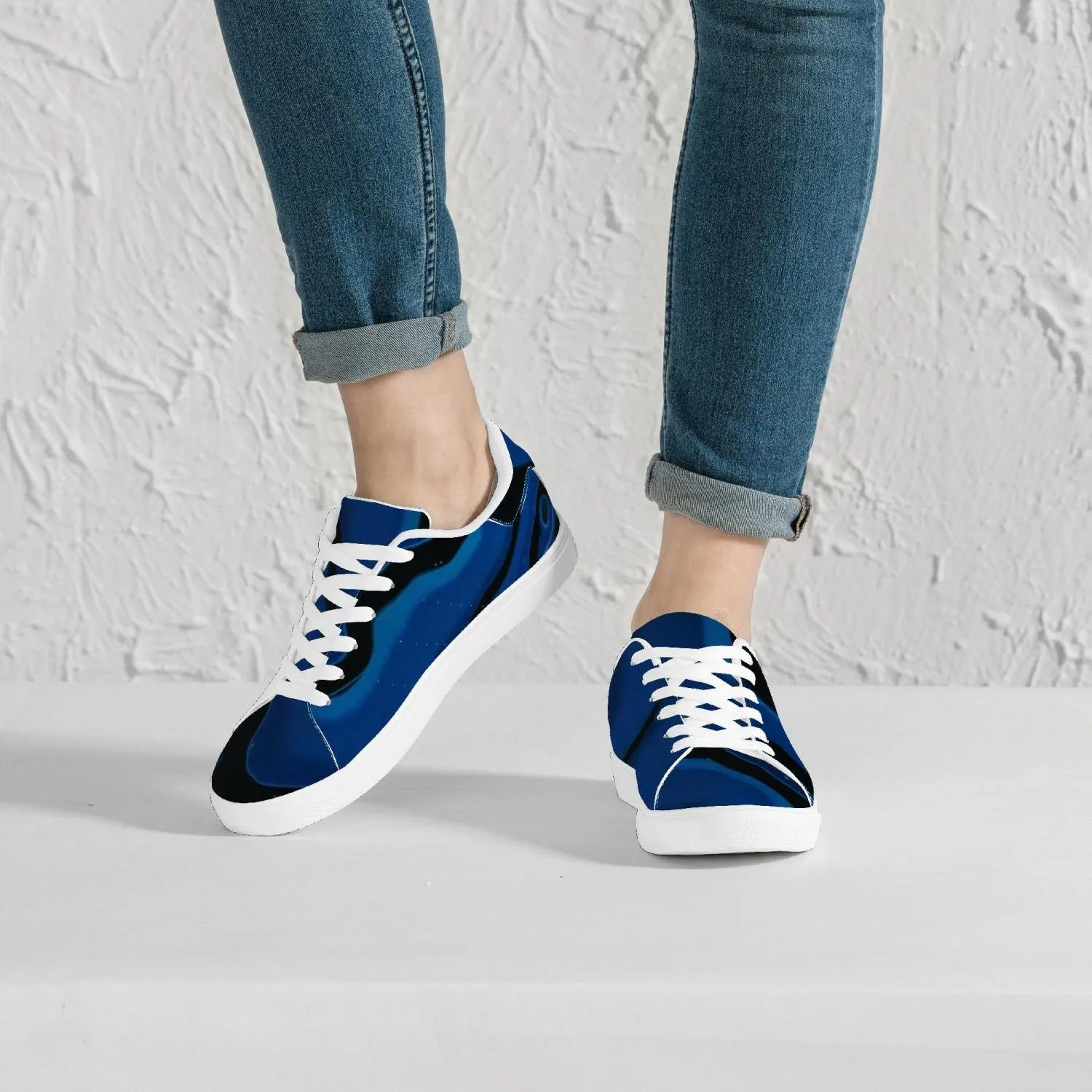 Classic Low-Top Designer Leather Sneakers - White/Black