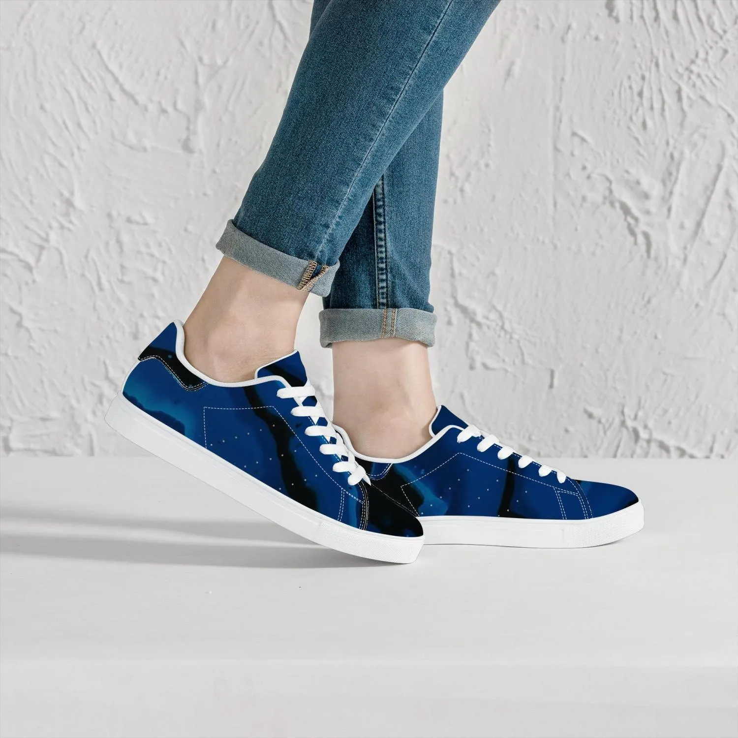 Classic Low-Top Designer Leather Sneakers - White/Black