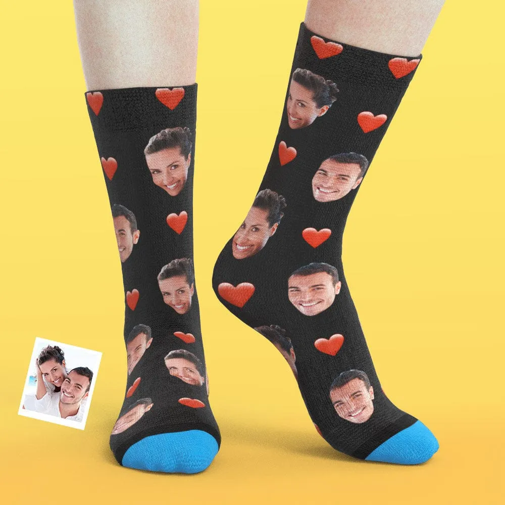 Custom Face Socks 3D Digital Printed Socks Add Pictures and Name - Heart