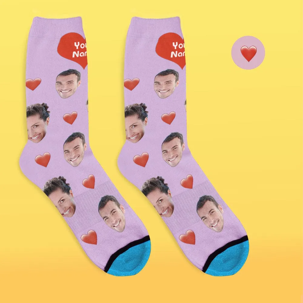 Custom Face Socks 3D Digital Printed Socks Add Pictures and Name - Heart
