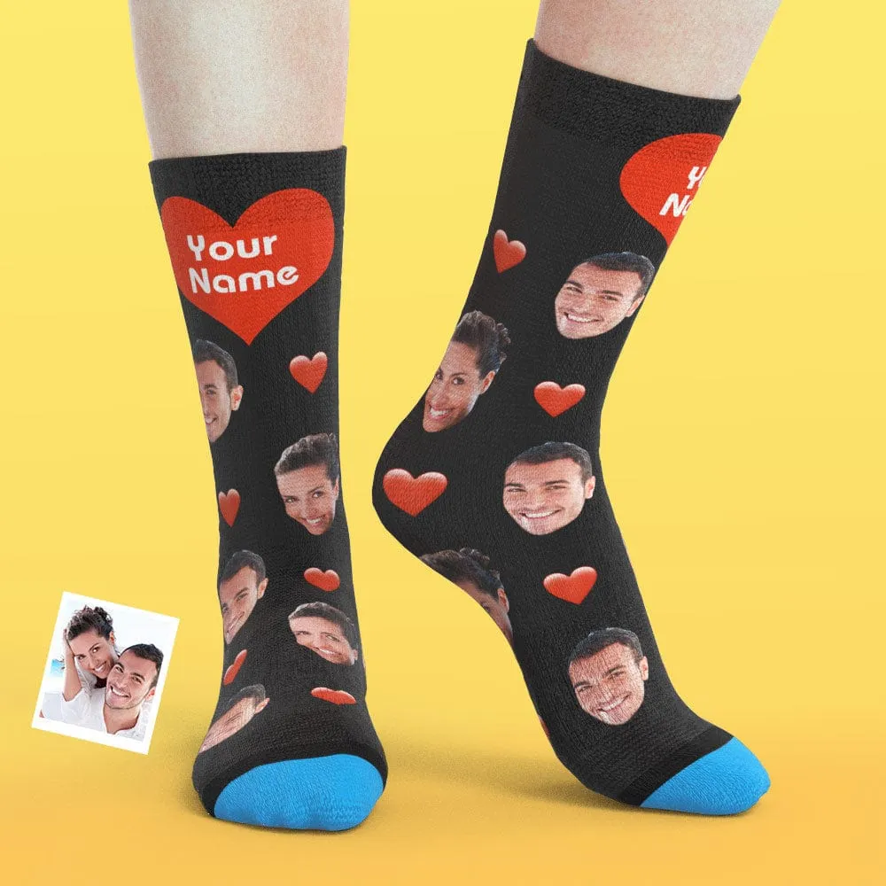 Custom Face Socks 3D Digital Printed Socks Add Pictures and Name - Heart