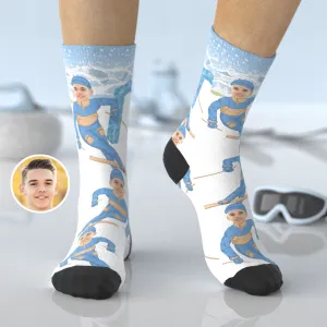 Custom Face Socks Personalized Skiing Socks Funny Gifts