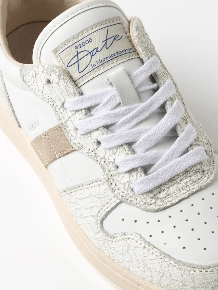 D.A.T.E. Women's Court Shiny White Glitter Platinum Trainers W421-CR-SH-GP
