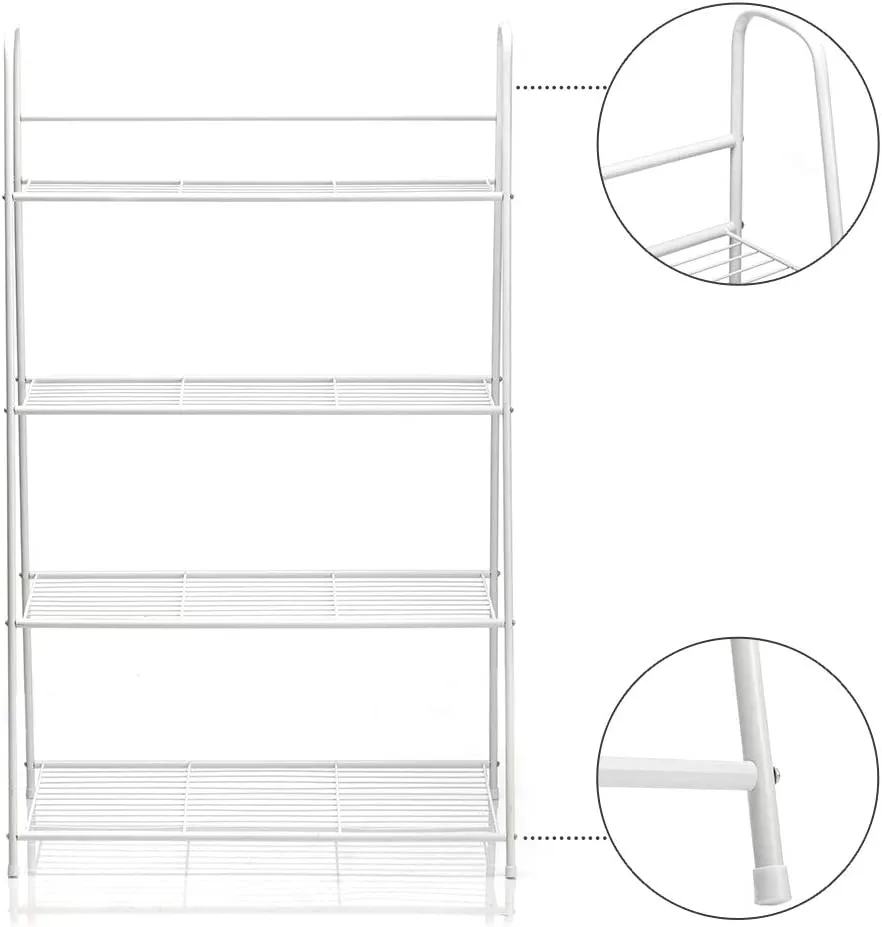 DOEWORKS 4 Tier Metal Plant Stand, Ladder-Shaped Storage Rack Stand Shelf ,Shoe Organizer, Utility Storage for Indoor Outdoor Use, White