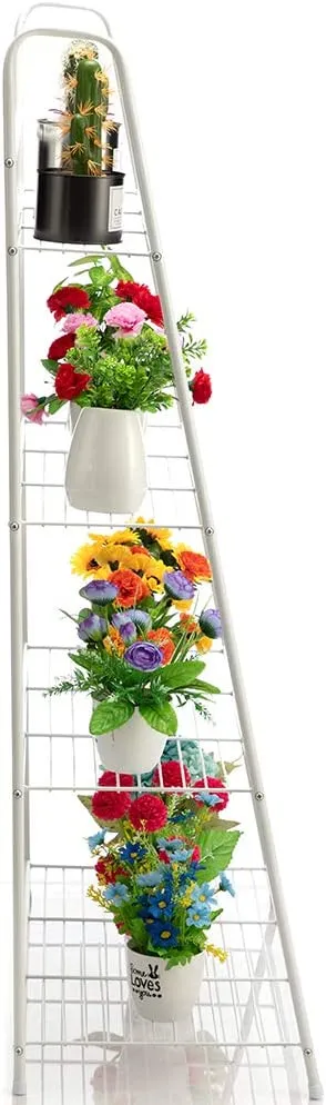 DOEWORKS 4 Tier Metal Plant Stand, Ladder-Shaped Storage Rack Stand Shelf ,Shoe Organizer, Utility Storage for Indoor Outdoor Use, White
