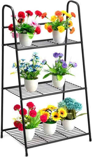 DOEWORKS 4 Tier Metal Plant Stand, Ladder-Shaped Storage Rack Stand Shelf ,Shoe Organizer, Utility Storage for Indoor Outdoor Use, White