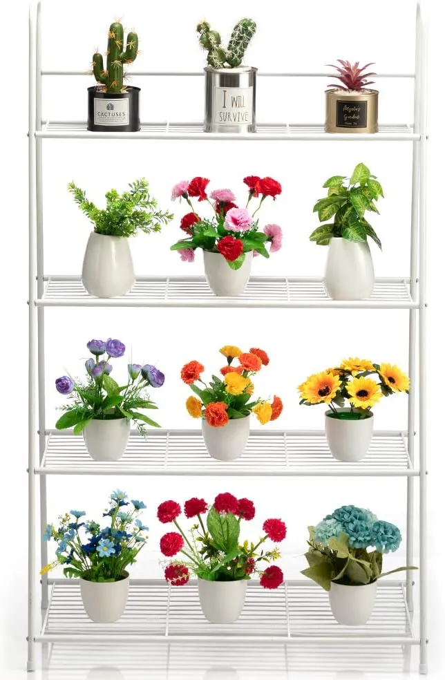 DOEWORKS 4 Tier Metal Plant Stand, Ladder-Shaped Storage Rack Stand Shelf ,Shoe Organizer, Utility Storage for Indoor Outdoor Use, White