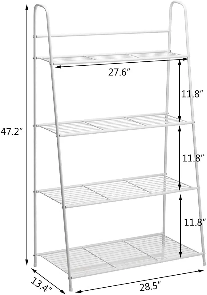 DOEWORKS 4 Tier Metal Plant Stand, Ladder-Shaped Storage Rack Stand Shelf ,Shoe Organizer, Utility Storage for Indoor Outdoor Use, White
