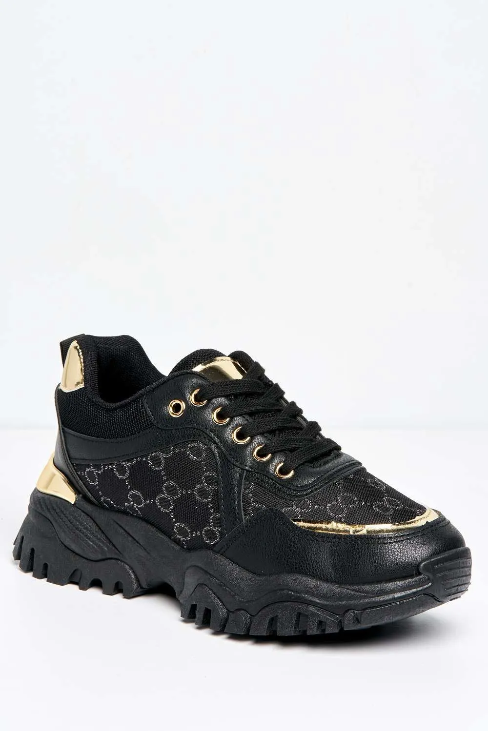 Elle Chunky Sole Logo Trainer in Black