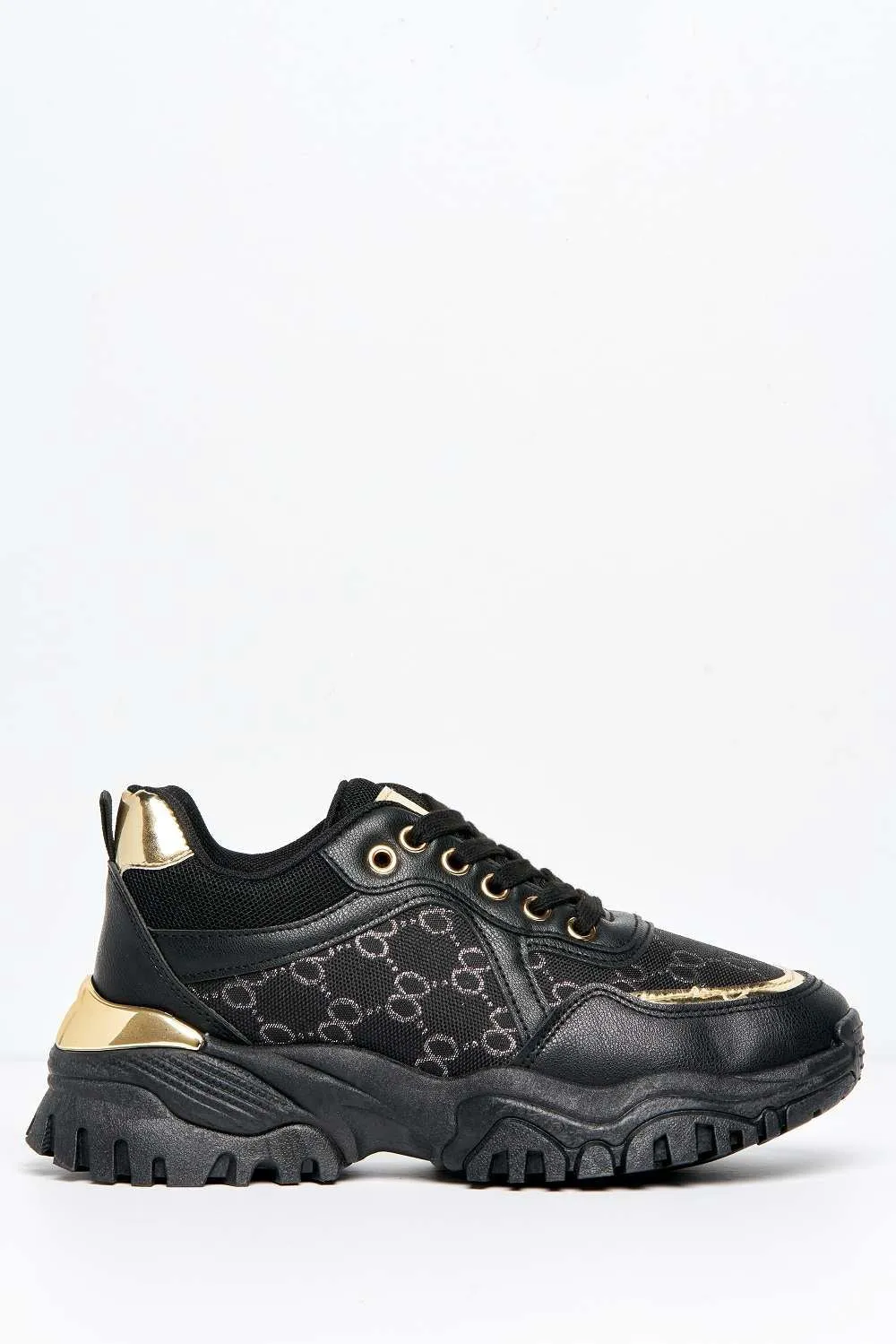 Elle Chunky Sole Logo Trainer in Black