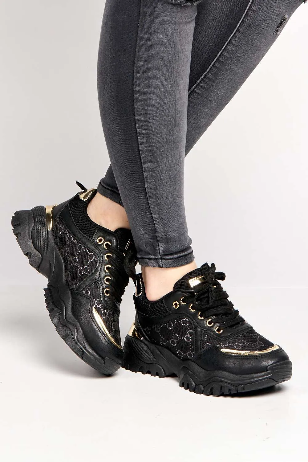 Elle Chunky Sole Logo Trainer in Black