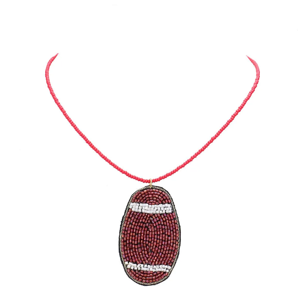 Felt Back Beaded Football Pendant Necklace by Madeline Love