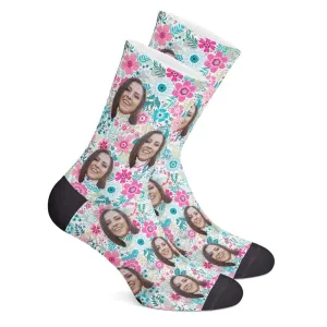 Floral Socks with Face Custom Socks Gift For Girlfriend