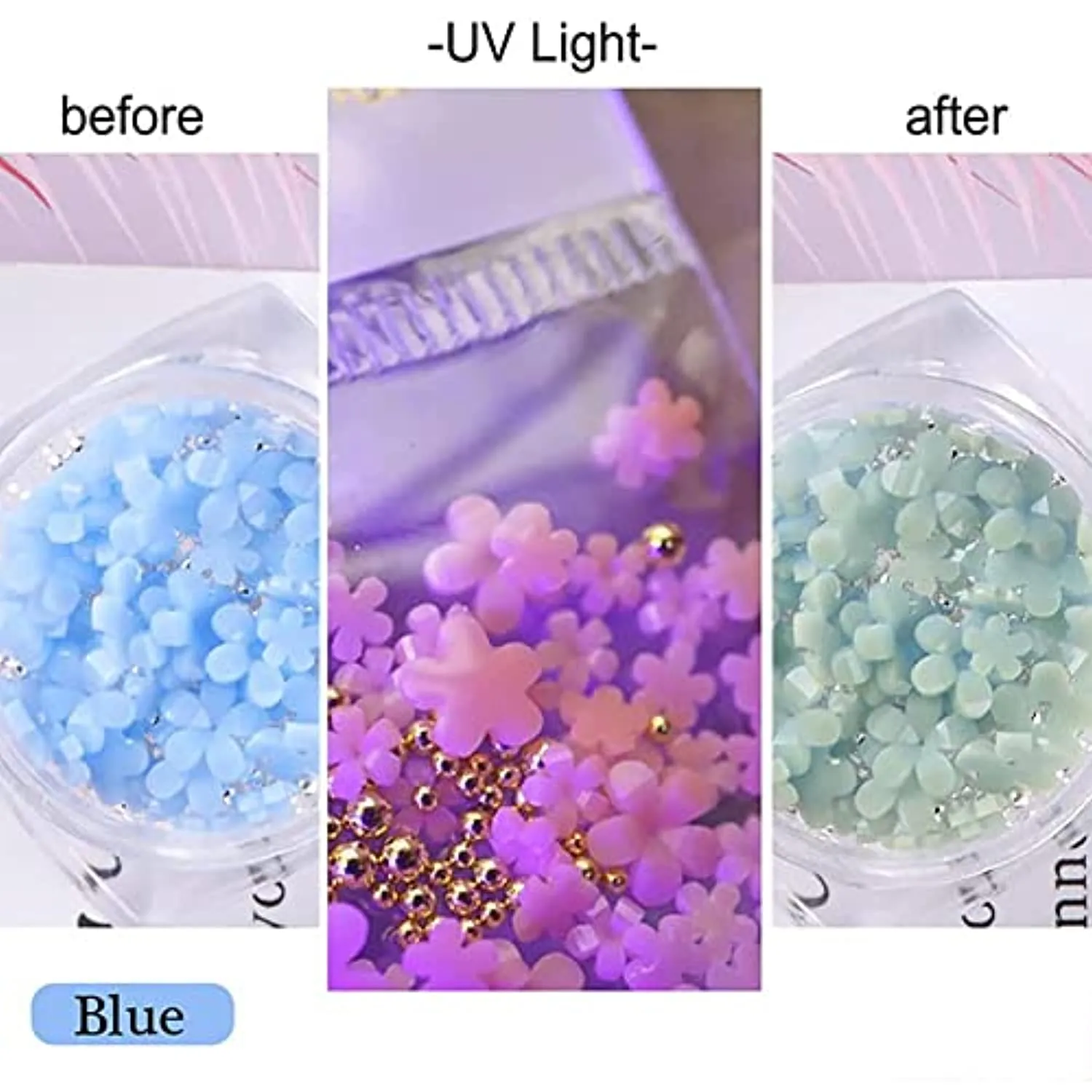 Flower Nail Charms for Nail Art, 3D Nail Flowers Rhinestones Gems Nail Art Supplies Color Changed Cherry Blossom Nail Art Charms With Metal Beads Spring Nail Designs for Women Girls, 6 Boxes