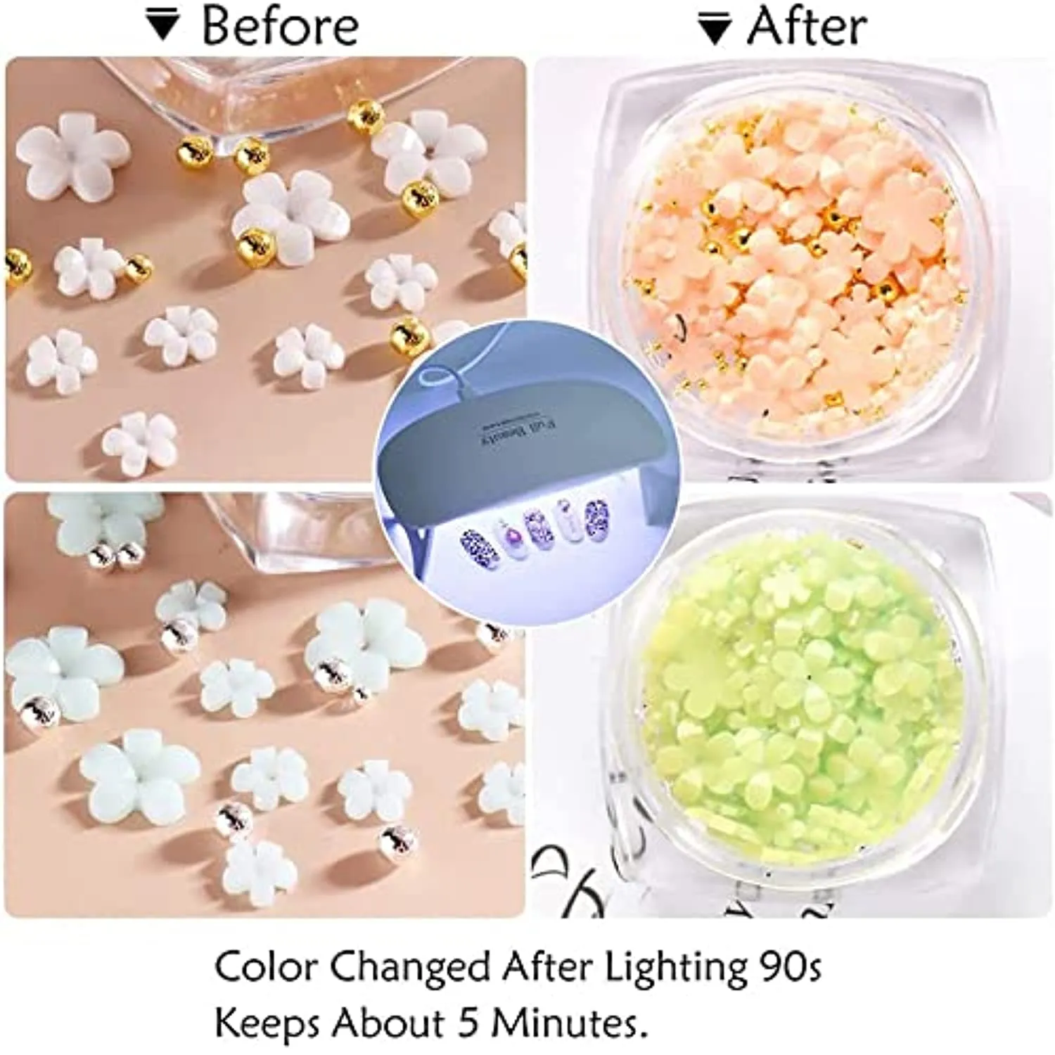 Flower Nail Charms for Nail Art, 3D Nail Flowers Rhinestones Gems Nail Art Supplies Color Changed Cherry Blossom Nail Art Charms With Metal Beads Spring Nail Designs for Women Girls, 6 Boxes