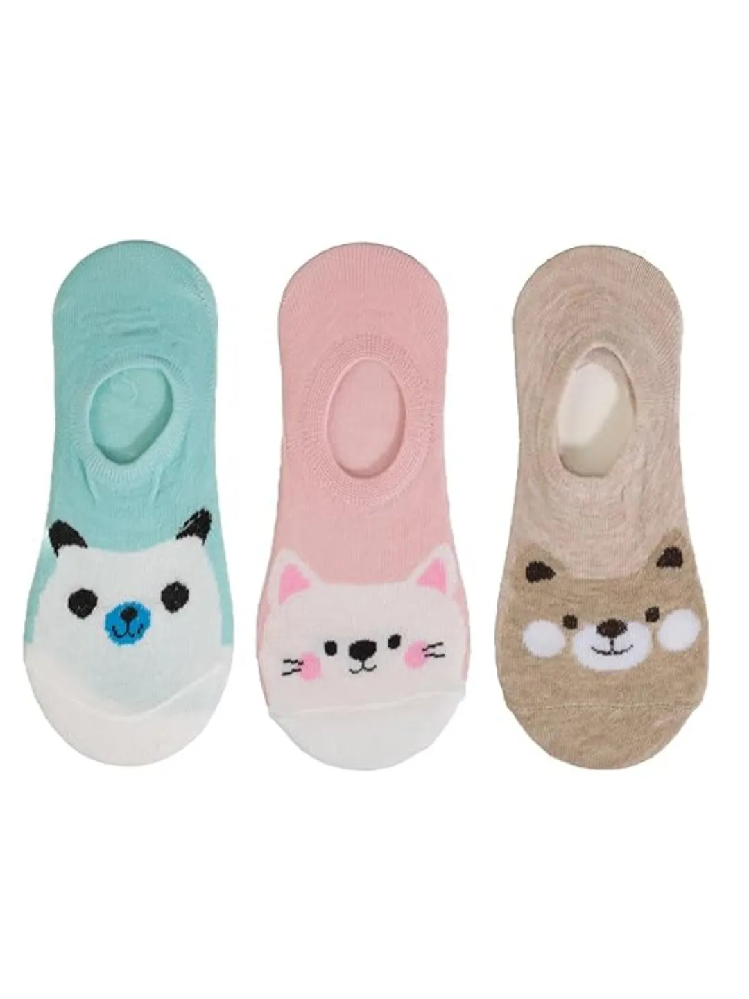 Girls' Cozy Critter Low Cut No-Show Socks - 3-Pack in Pastel Shades