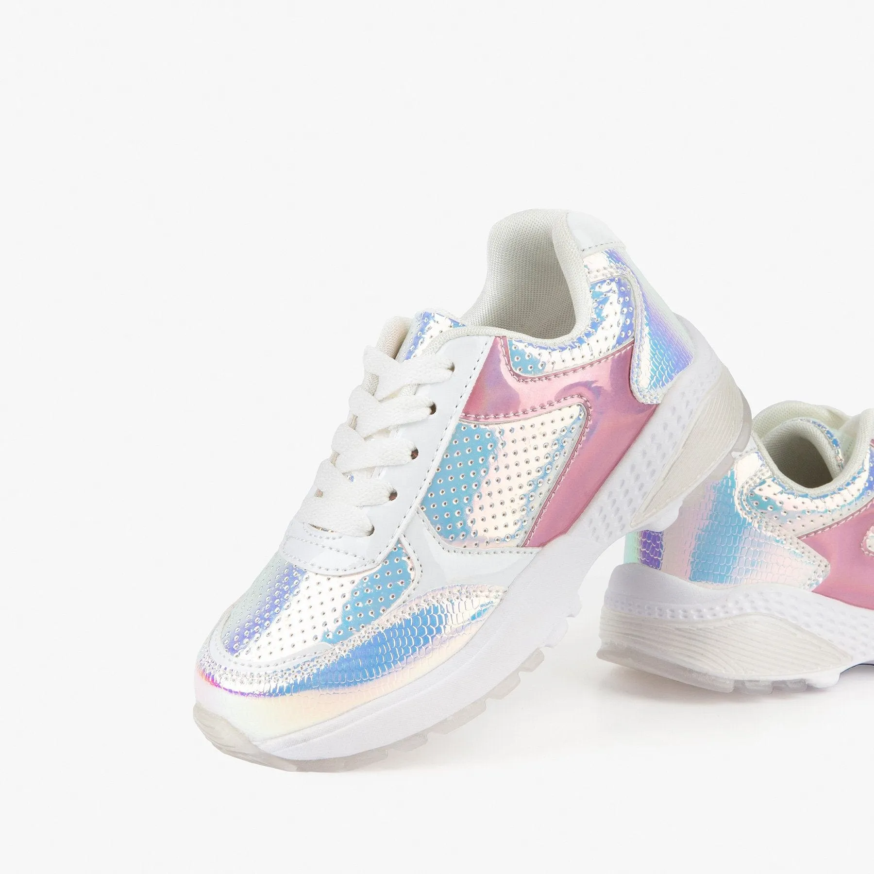 Girl's Iridescent Silver Sneakers