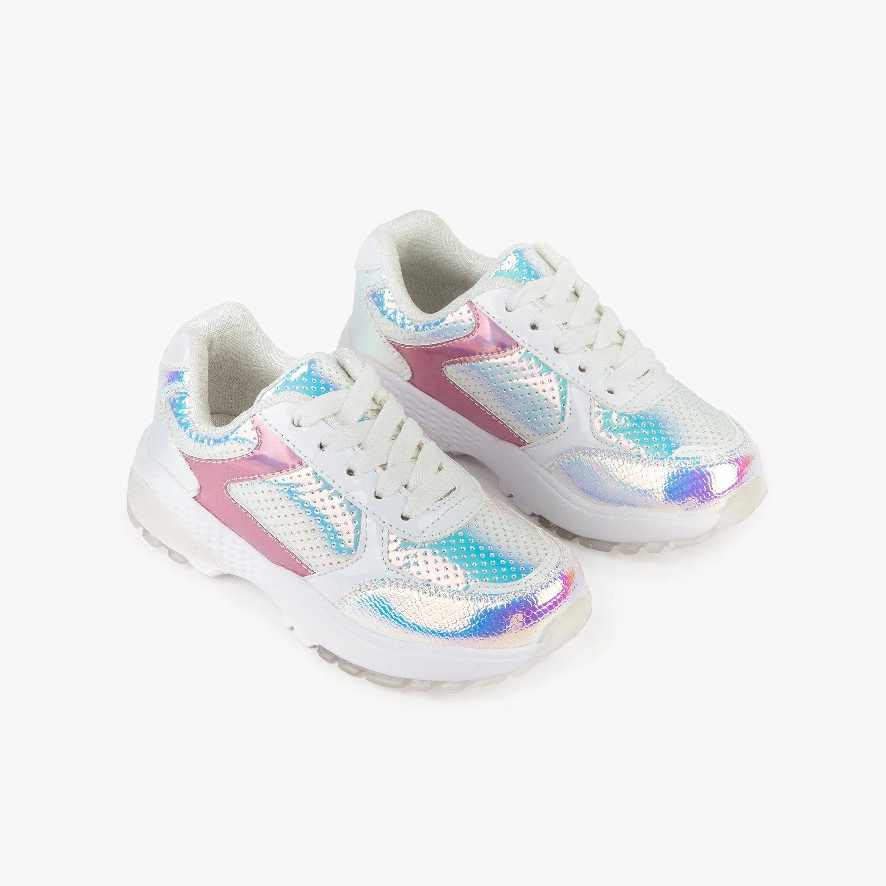 Girl's Iridescent Silver Sneakers