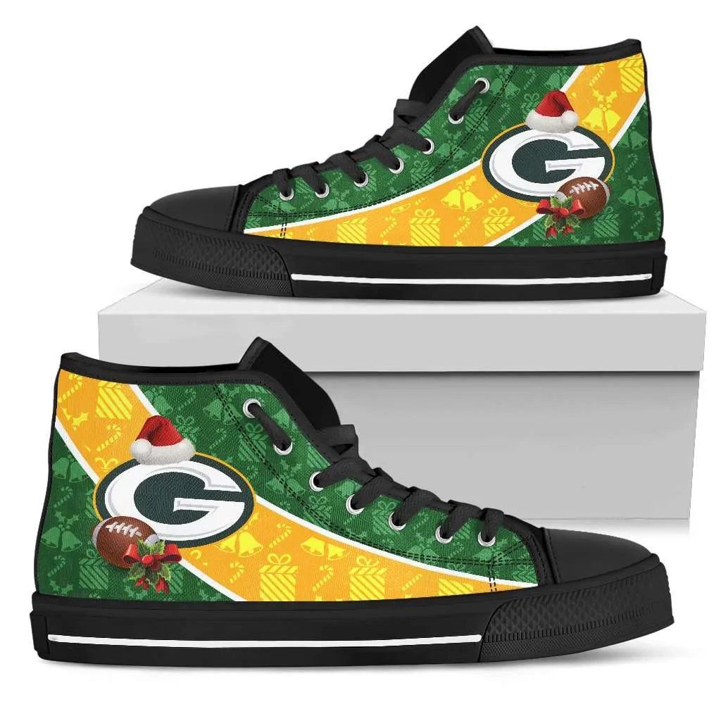 Green Bay Packers Christmas Football Pattern Canvas High Top Shoes - v2