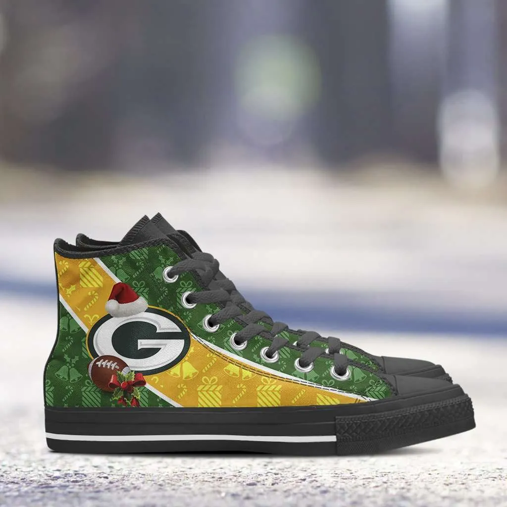 Green Bay Packers Christmas Football Pattern Canvas High Top Shoes - v2
