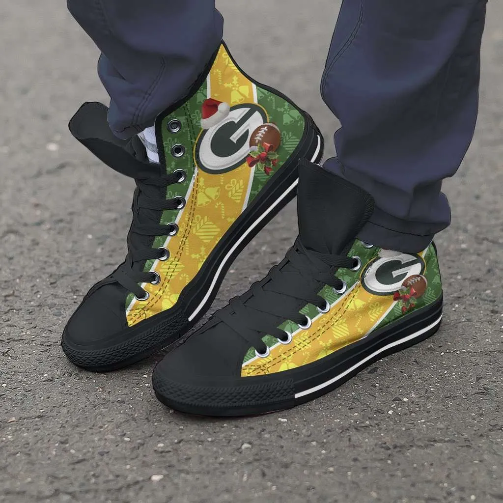 Green Bay Packers Christmas Football Pattern Canvas High Top Shoes - v2