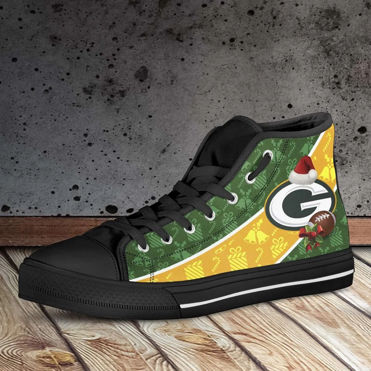 Green Bay Packers Christmas Football Pattern Canvas High Top Shoes - v2