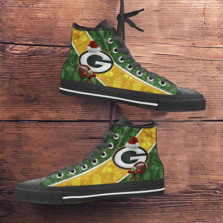 Green Bay Packers Christmas Football Pattern Canvas High Top Shoes - v2