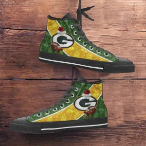 Green Bay Packers Christmas Football Pattern Canvas High Top Shoes - v2
